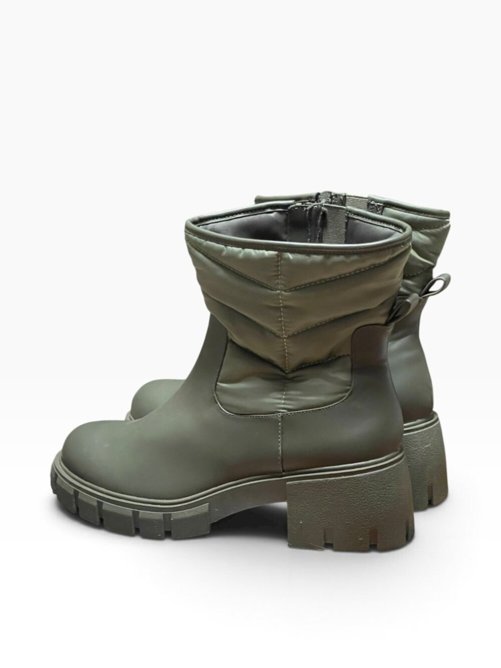 Torrid Boots Olive Green Rubber Quilted Zipper Chunky Booties Size 13 WWW